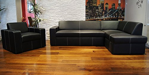 Quattro Meble Echtleder Set Antalya I Ecksofa 245 x 164cm + Sessel Sofa Couch mit Schlaffunktion und Bettkasten Echt Leder Eck Couch Garnitur
