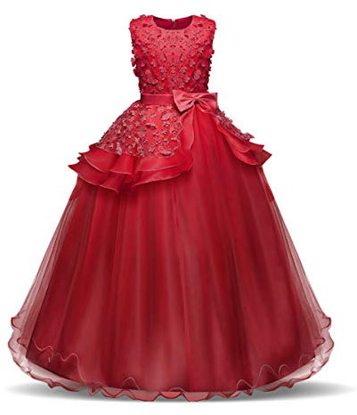 NNJXD Vestido de Princesa del Desfile con Encajes sin Mangas Falda de Fiesta para Niñas Talla (120) 4-5 años 354 Rojo-A