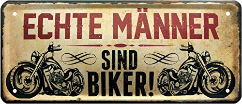 WOGEKA ART Retro Blechschild Echte Männer sind Biker witziger Spruch als Geschenk-Idee zum Geburtstag Weihnachten zur Dekoration 28x12 cm Vintage-Design aus Metall 1320
