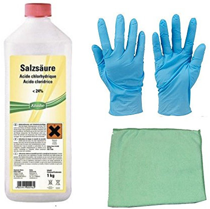 24% Salzsäure zum Reinigen von Kalkrückständen auf Fliesen inkl.Microfasertuch zum Auftragen von E-Com24 (5 Liter)