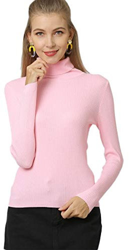 Elonglin Pull Femme Col Roulé sous Pull Moulant Tricot Hiver Chaud Chic Ajusté T-Shirt Basique à Manches Longues à la Mode Rose S