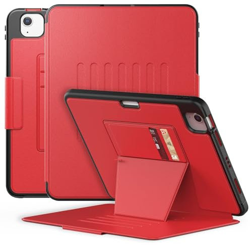 SEYMAC Full Body Protective Case for iPad Air 5th/4th Generation 10.9 Inch 2022/2020, iPad Pro 11 2022/2021/2020/2018 with 7 Angles Magnetic Stand, Card Slots, Pencil Holder, Auto Sleep/Wake, Red