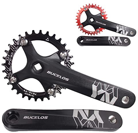 BUCKLOS MTB Mountainbike Single Speed Square Taper Kurbelgarnitur - 170 mm Kurbelgarnituren Fahrradkurbel Set mit 104BCD 32/34/36/38/40/42T runde/ovales Kettenblatt passend für E-Bike/Pendlerrad