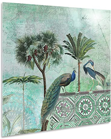 Giallobus - Gemälde - Andrea Haase - Pfau und Kran Platz - Acrylglas - 100x100 - Bereit zum Aufhängen - Moderne Gemälde für zu Hause