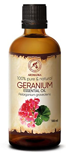 Aceite Esencial Geranio 100ml - Pelargonium Graveolens - Aromaterapia - 100% Puro Aceite de Bourbon de Geranio de Madagascar - Cuidado Cuerpo paras Mujeres