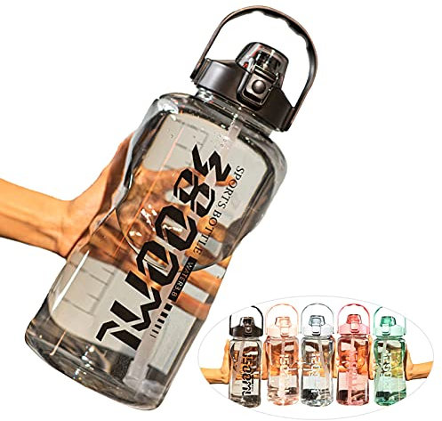 MJLING Borraccia Sportiva Bpa Free Bottiglia Acqua Trasparente Plastica Antigoccia Cannuccia Riutilizza 1.5l/2l/3.8l/Essere Applicabile Adulti Palestra Sport all' ApertoBlack-3800ML