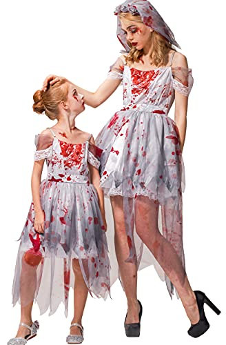 IKALI Frauen Zombie Braut Kostüm Halloween Damen Friedhof Ghost Corpse Gown Mama und ich passende Rollenspiel Kostüm XL