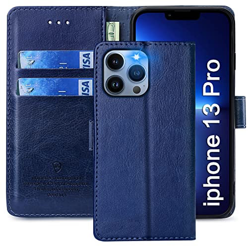 FMPCUON - Carcasa para iPhone 13 Pro, Funda con Tapa para iPhone 13 Pro, Piel sintética, con Tapa Protectora, magnética, para Apple iPhone 13 Pro, Color Azul