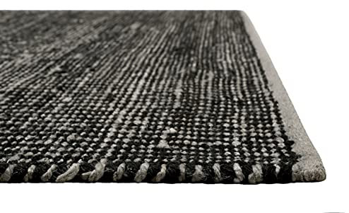 Wecon Home Teppich, Läufer, Kurzflor, nachhaltig, Natur, modern aus Jute und Wolle, bestens geeignet für Wohnzimmer, Flur » Toulouse « (130 x 190 cm, schwarz)