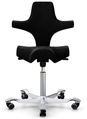 HAG Capisco 8106 Stoff Comfort+ Mikrofaser Bürodrehstuhl - Standard Gasfeder 200 mm - Sitzhöhe 47-65,5 cm - weiche Rollen (Silver, Comfort+ CMF0050 Black)