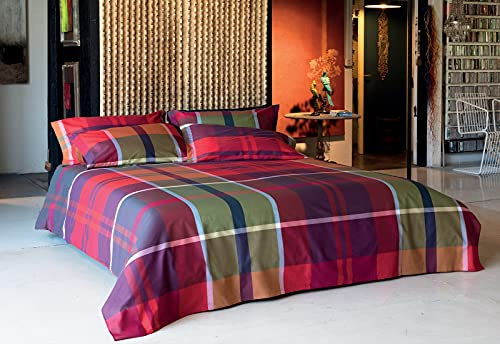 Bossi Parure Letto Maxi Set Lenzuola Puro Cotone Percalle Tinto Filo Lenzuolo sopra + Federe con volani (Mac 7335, Singolo Una Piazza)