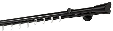 ondeco Gardinenstange auf Maß Innenlauf 20mm Rag 2-lauf Vorhangstange Wandträger 12cm Stilgarnitur mit Gleiter für Vorhänge Schwarz 180cm