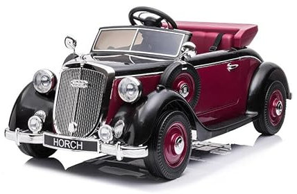 Elektro Kinderfahrzeug - Kinderauto Audi Horch 930V Oldtimer - lizenziert - 24V7AH, 2 Motoren- 2,4Ghz Fernsteuerung, MP3, Ledersitz+Eva- Lackiert (Rot)