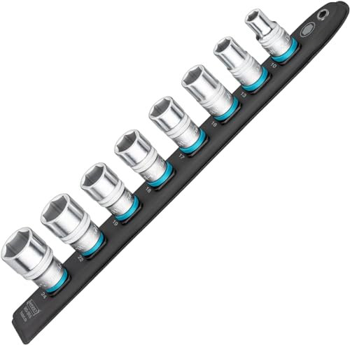 HAZET Smart-Rail 900-SR/8 I magnetische Unterseite mit 8 Steckplätzen und robuster Drehverriegelung, Antrieb: Vierkant 12,5 mm (1/2 Zoll) I flexible Kunststoff-Steckleiste für Steckschlüssel