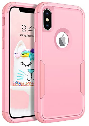 DUEDUE for iPhone X/XS Case 5.8-Inch, 3 in 1 Heavy Duty Rugged Shockproof Hybrid Hard PC, Soft TPU Bumper Drop Protective Cover for Girls Boys Women Men, Pink