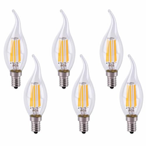 Jiotouhu 6er Pack E14 Kerze LED Lampe für Kronleuchter, E14 Glühfaden Retrofit Classic, 6W 600 Lumen ersetzt 60 Watt, 2700K Warmweiß, Filament Fadenlampe, Glas, dimmbar