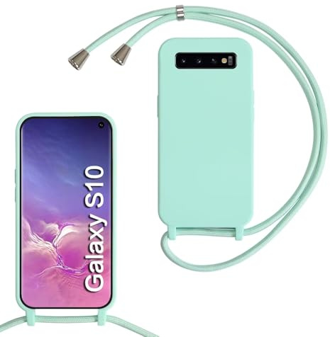 MBSLFY Silikon Handykette für Samsung Galaxy S10 Hülle mit Band,Silikon Necklace Handyhülle mit Abnehmbar Kordel zum Umhängen Stossfest Bumper Handy Schutzhülle für Samsung Galaxy S10, Minz grün