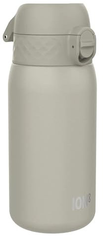 ION8 Vacuum Insulated Steel Water Bottle, 320 ml/11 oz, Leak Proof, Easy to Open, Secure Lock, Dishwasher Safe, Carry Handle, Metal Water Bottle, ThermoShield Stainless Steel, Grey