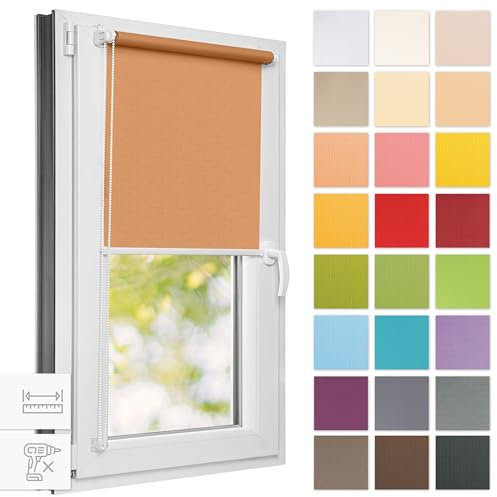 Estika Rollo für Fenster ohne Bohren - 80cm x 120cm - Pfirsich - 25 Stofffarben, Klemmfix Montage, Fensterrollos für innen, Sichtschutz für Fenster und Balkontür (80 cm Stoffbreite)