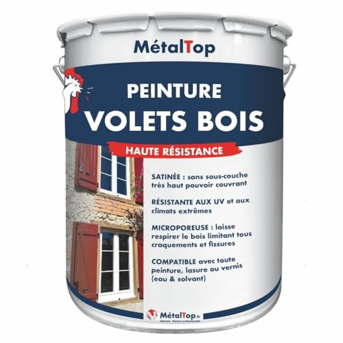 Metaltop - Peinture Volets Bois - Rouge signalisation - RAL 3020-15 L - Microporeuse, anti-UV, anti-humidité, haute protection 15 ans