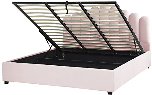 Letto contenitore velluto rosa 180 x 200 cm testata alta a conchiglia