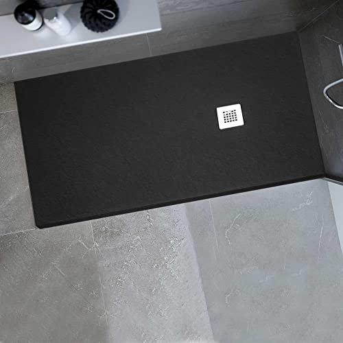 Gresinex® - Plato de Ducha en Resina y Cargas Minerales Aligeradas- Negro Ral 9005 - NUEVA TEXTURA PIZARRA - Antideslizante Grado 3 - (80x180)