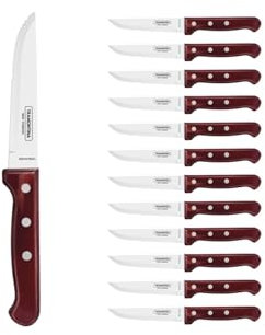 Tramontina - Couteau à Steak dentelé Rouge Gaucho 24cm. INOX et technobois. X 12