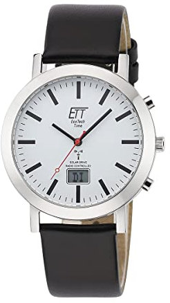 ETT Eco Tech Time Radio Solar Men's Analogue Watch with Digital Date with Leather Strap EGS-11577-11L, Strap.