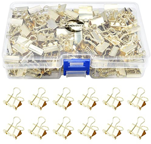 zoohot 180 Stück Foldback-Klammern, goldfarbene Metallclips für Büro, Schule und Heimbedarf (15 mm), (ZY210506)