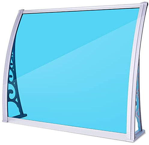 XFAK 80x200cm Toldo Cubierta para Dosel De Techo, Marquesina De Techo Puertas, Tejadillo De Protección Policarbonato Transparente, UV/Lluvia/Nieve/protección, Placa Azul Soporte Blanco (Size : 80x150
