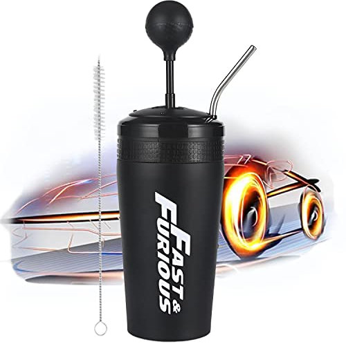 UGIF Fast and Furious 10 Becher, 304 Edelstahl F10 Trinkbecher, Wippe Gangschaltung Stil Wasserbecher, mit Strohhalm und Deckel, Echtes Erlebnis das Gefühl der Manipulation Sinn