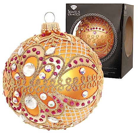 Krebs Glas Lauscha - Weihnachtsdekoration/Christbaumschmuck aus Glas - Weihnachtskugeln - Farbe: Gold - verziert mit Strasssteinen - Größe: 8 cm