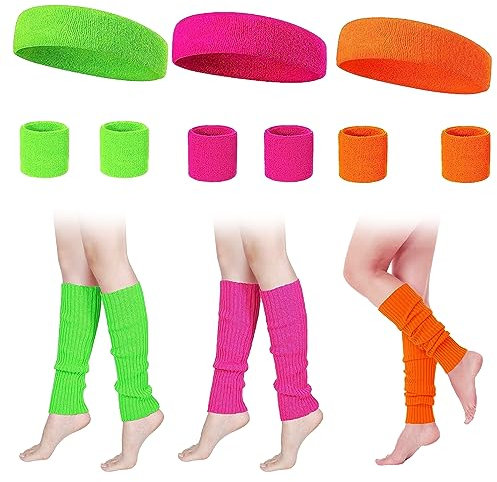 Schweißband Neon 15pcs 80er Schweißbänder 80s Sweatband Set Grüne Stulpen Jahre Stirnband Armbänder 80er-Jahre-Stirnband und Armband-Set Pink Grün Party Outfit Accessoires Bunt