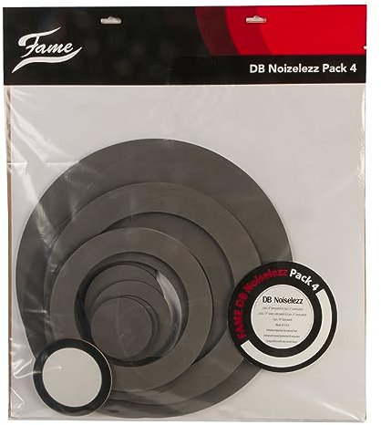 Fame DB Noiselezz Pack Four, Schlagzeug Zubehör, Leises Üben, Lautstärkereduzierung um 80%, Selbstklebend, Natürliches Spielgefühl, Grau