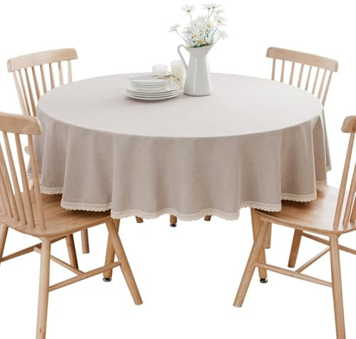 BHOMTY Runde Tischdecke aus Baumwollleinen, geeignet für Esstische, Kaffeetische, maschinenwaschbar, Kaki, Durchmesser 240 cm