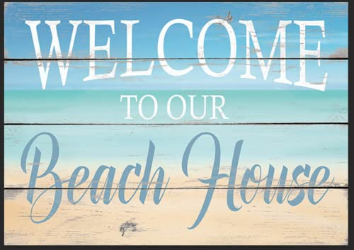 Welcome to Our Beach House,12 * 8 Inches Vintage Funny Poster Wall Decor Art Gift Retro Picture Metal Sign