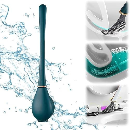 Flexible Toilettenbürste Aus Silikon, 2023 Flexible Flachem Toilettenbürste Aus Silikon, Moderne Wc Bürste Für Die Wandmontage Ohne Bohren Mit Chnell Trocknendem Ständer (Blau)