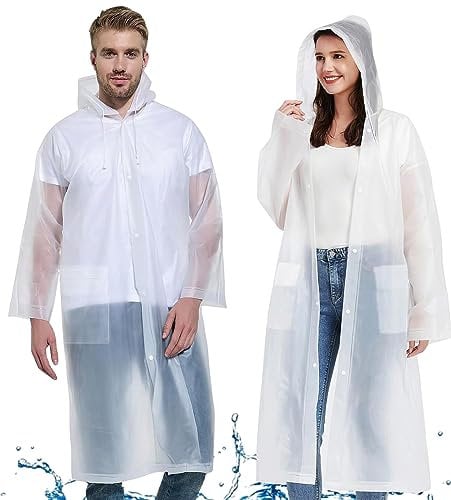 Gerhannery Regenponcho Wasserdicht mit Tasche, 2 Stück Wiederverwendbar Regencape EVA Regenmantel Festival, Unisex Regenumhang für Erwachsene Festival Regenponcho für Damen & Herren (Weiß) (Weiß)