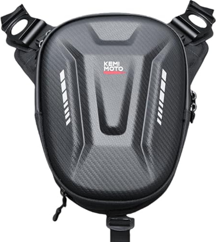 KEMIMOTO Motorcycle Magnetic Tank Bag, EVA Hard Shell Thigh and Drop Leg Bag, Motorcycle Waist Pack for Men and Women, Ideal for Cycling, Hiking and Running, 12L, Black