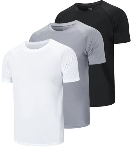 Gaiatiger 3 Pack Mens T Shirts Quick Dry Running Tops for Men Moisture Wicking Active Athletic Gym Tops Short Sleeve,590-Black Grey White-M