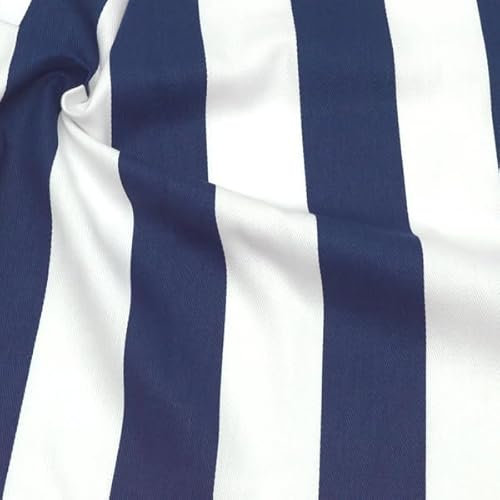 STOFFKONTOR 100% Baumwolle Köper Stoff Blockstreifen - Meterware, Farbe Blau-Weiss - zum Nähen von Bekleidung und Homeaccessoires