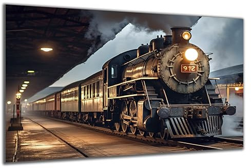 DARO Design - Wand-Bild auf 6mm HDF 70x50 cm Lokomotive Zug Retro Vintage - Wand-Deko Bilder Geschenk