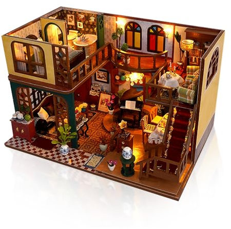 Cuteefun Maquette Maison Miniature pour Adulte à Construire, Maison de Poupée en Bois avec LED, pour Adultes à Construire, Cadeaux Uniques pour Les Anniversaires, Noël, Charme de l'est
