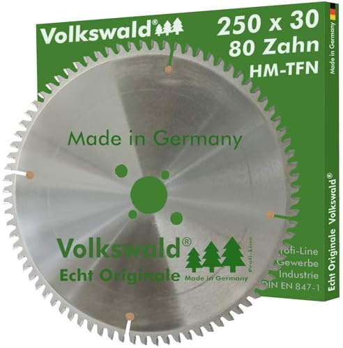 Volkswald ® HM-Sägeblatt TFN 250 x 30 mm Z = 80 Aluminium Messing Rohre Flacheisen und Winkeleisen sowie Thermofaserplatten für Tischkreissäge Kappsäge Handkreissäge