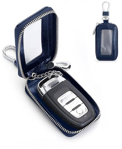 WXNPA Estuches de Llave, Llavero Coche, Doble Cremallera Cuero Protección Llave,Titular de la Moneda Llavero con Ventana Transparente para el Control Remoto de la Llave del Coche