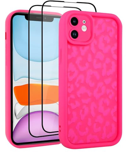UZEUZA Compatible with iPhone 11 Case, Cheetah Print Shockproof Soft TPU Protective Case for Women Girls, Slim Anti Scratch Leopard for iPhone 11 6.1 Inch, Hot Pink