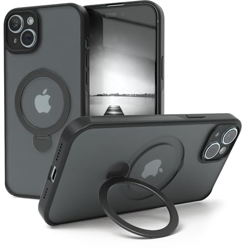 EAZY CASE - MagSafe Handyhülle für iPhone 15 Plus kompatibel mit MagSafe Hülle mit Ständer kompatibel mit iPhone 15 Plus Hülle mit 360° Ring & Magnetfunktion zum Aufstellen stoßfest Cover in Schwarz