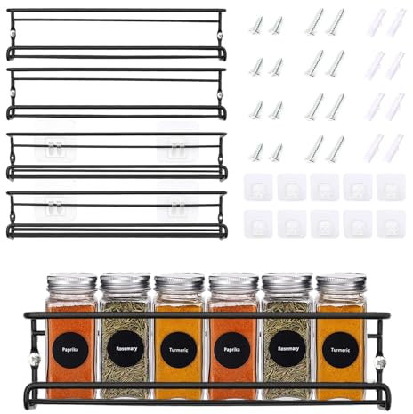 Warmiehomy 4 Tier Spice Organiser Wall Mounted Metal Wall Spice Rack for Inside Cupboard Cabinet
