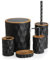 HowHomely Badezimmer Set mit Klobürste Seifenspender Zahnputzbecher Seifenablage und Mülleimer | Schwarz Badezimmer Zubehör Set | Modern Badaccessoires Set (Reina)