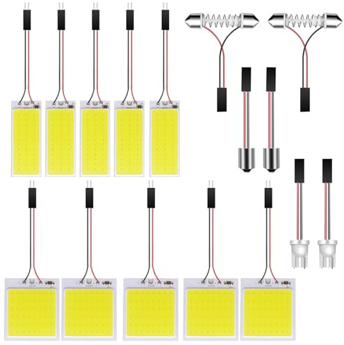 Joycabin 10 Stücke Superweiße energiesparende, LED Panel Dome Licht, 12V Ultra Bright LED Licht, COB Chip 48-SMD und 36-SMD mit 6 Stücke Girlandenadapter